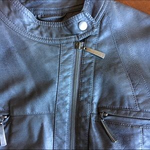 Grey Faux Leather Moto Jacket