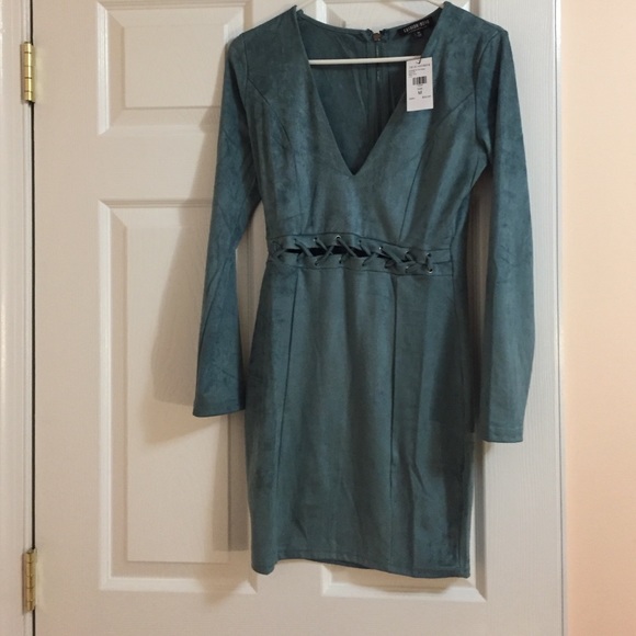 Blue suede long sleeved dress