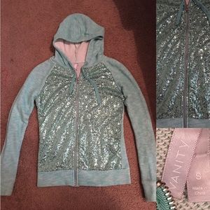 Teal Colored Sparkly Hoodie From Vanity