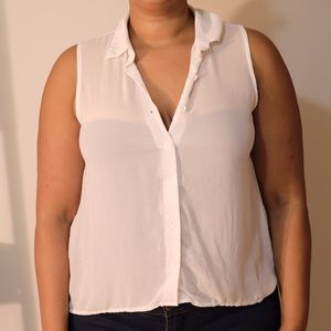 Sheer white button down high low shirt