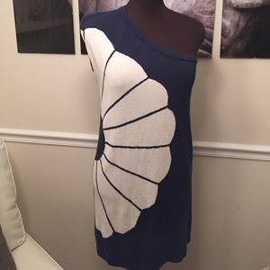 Tibi Blue Flower Sweater Knit One Shoulder Dress S