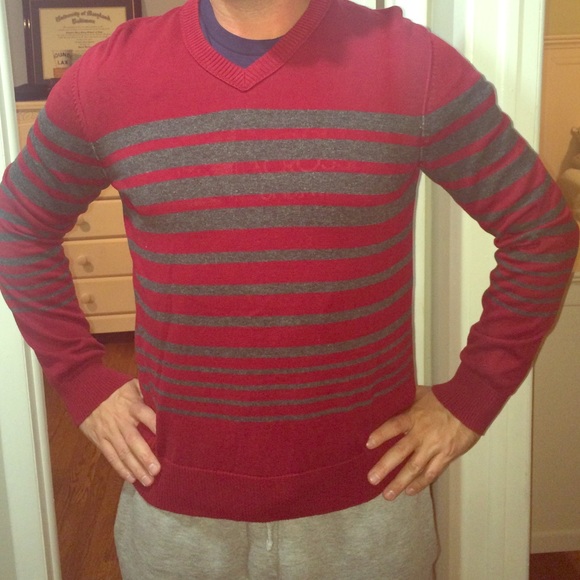 Red and grey sweater