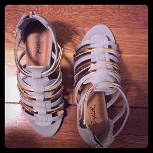 Gray wedge sandals