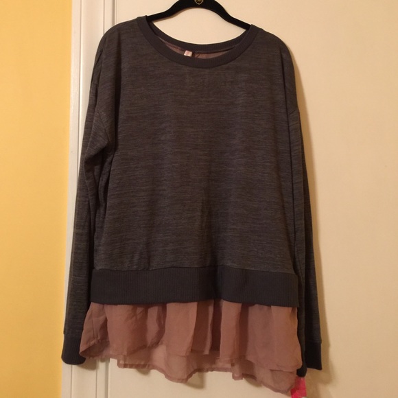 Knit top faux button-down back chiffon underneath