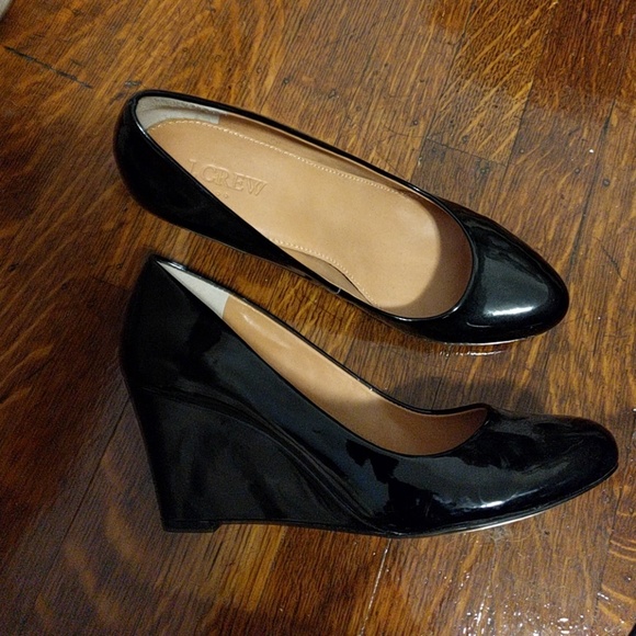 Black patent J.Crew wedges