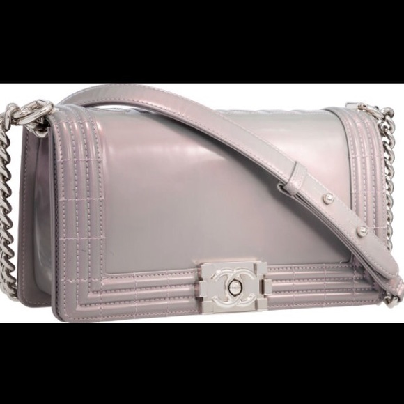 Chanel boutique iridescent purple/gray boy bag.