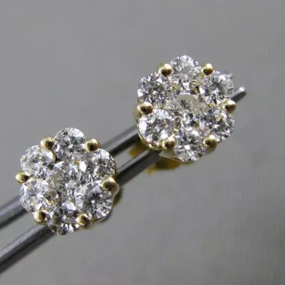 Jewelry - 1/2CT Natural Diamond Flower 10K Yellow Gold Studs