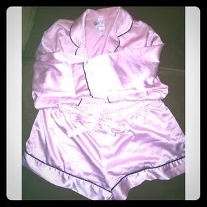 Pink silk-ey pajama short set