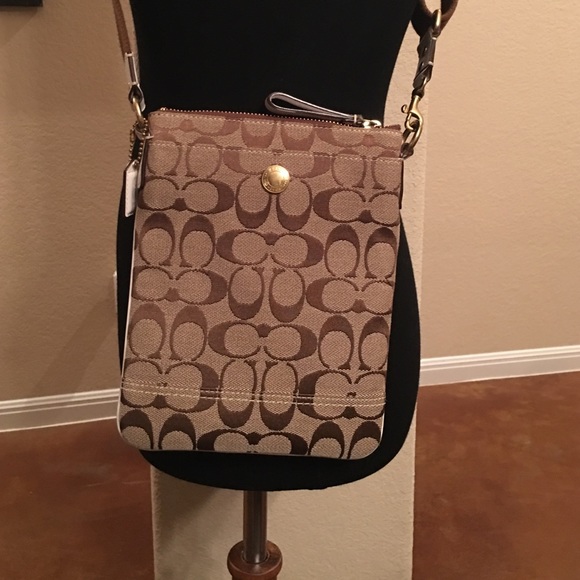 "Coach" cross body white and tan print