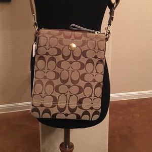 "Coach" cross body white and tan print
