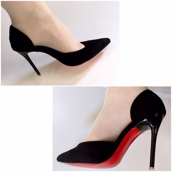 🔺SOLD🔺Black Pointed Heels w/ Red Sole - Picture 1 of 3