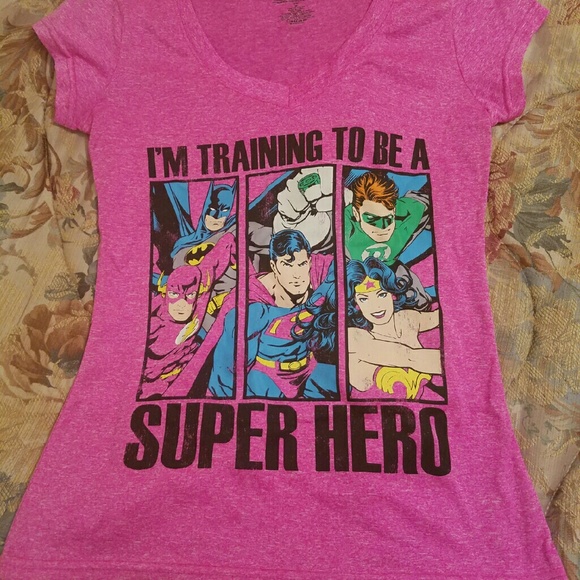 Super hero V-neck pink t-shirt never been worn.