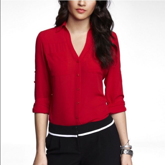 Express red button down blouse