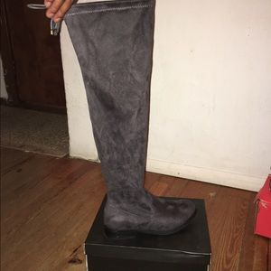Gray suede over the knee boots
