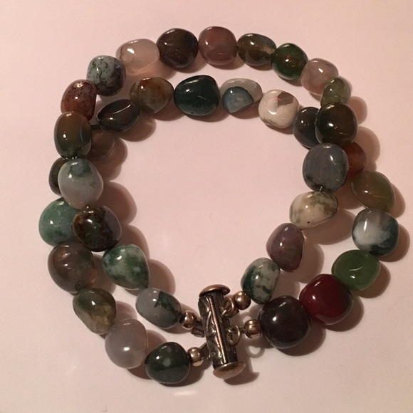 sterling silver and stone double strand bracelet