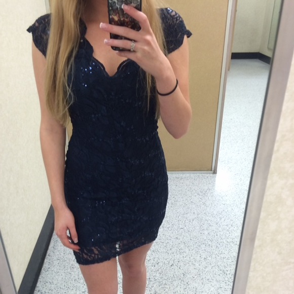 Tight sparkly navy blue scalloped neckline dress💙