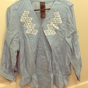 Free People Blue Ruffle Top