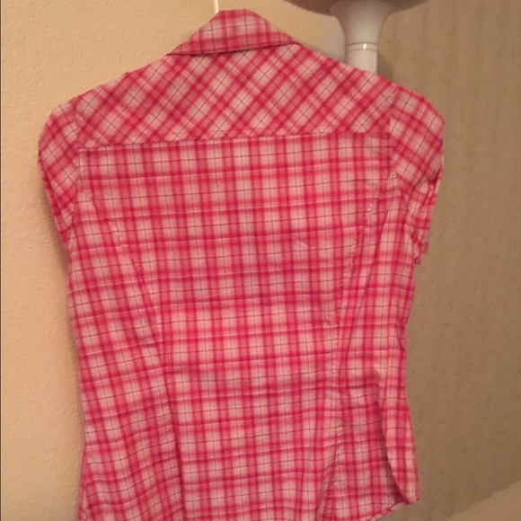 Pink and white plaid button down - Picture 2 of 2