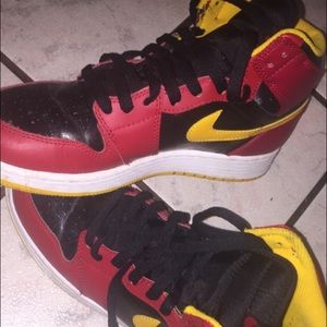 Yellow, red, Black and white Jordans