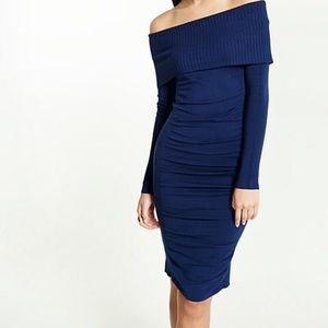 Fold-Over Ruched Midi Sweater Dress