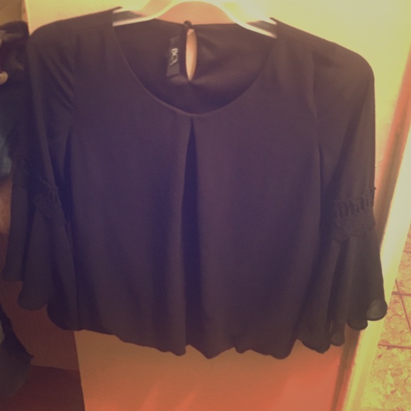 Black flowy dress shirt with trim cuffs