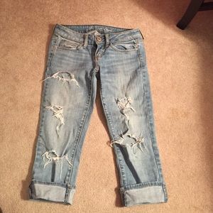 Ripped jean capris