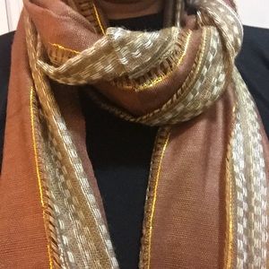 New Handmade Ecuadorian scarf in tan and gold