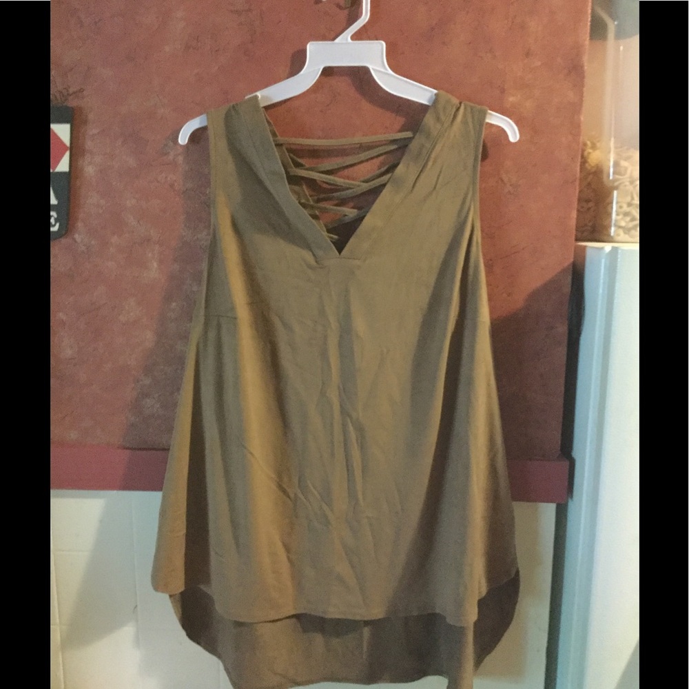 Plus size Suede-like sleeveless top w/lace up back - Picture 5 of 5