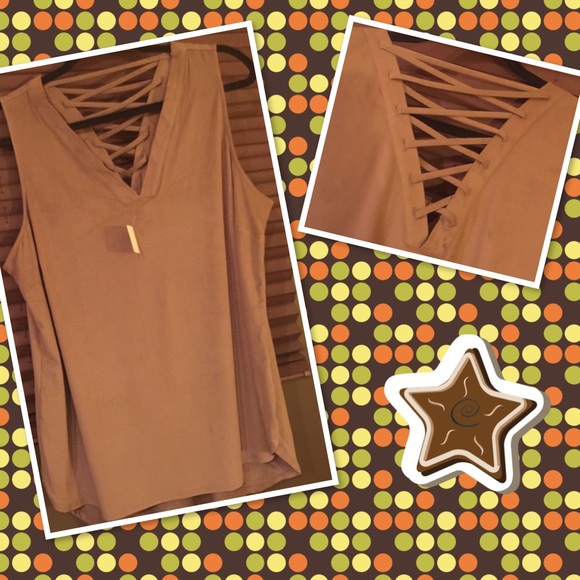 Plus size Suede-like sleeveless top w/lace up back - Picture 2 of 5
