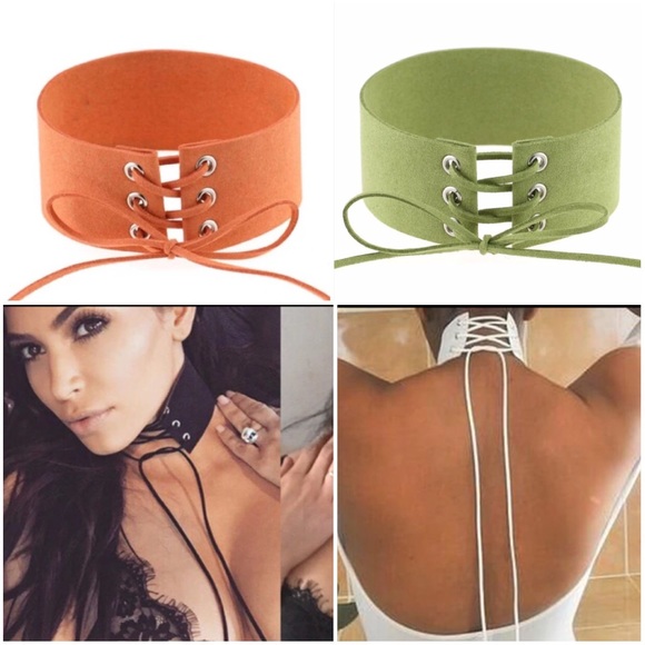 Lace up Choker - many colors available - Picture 2 of 6