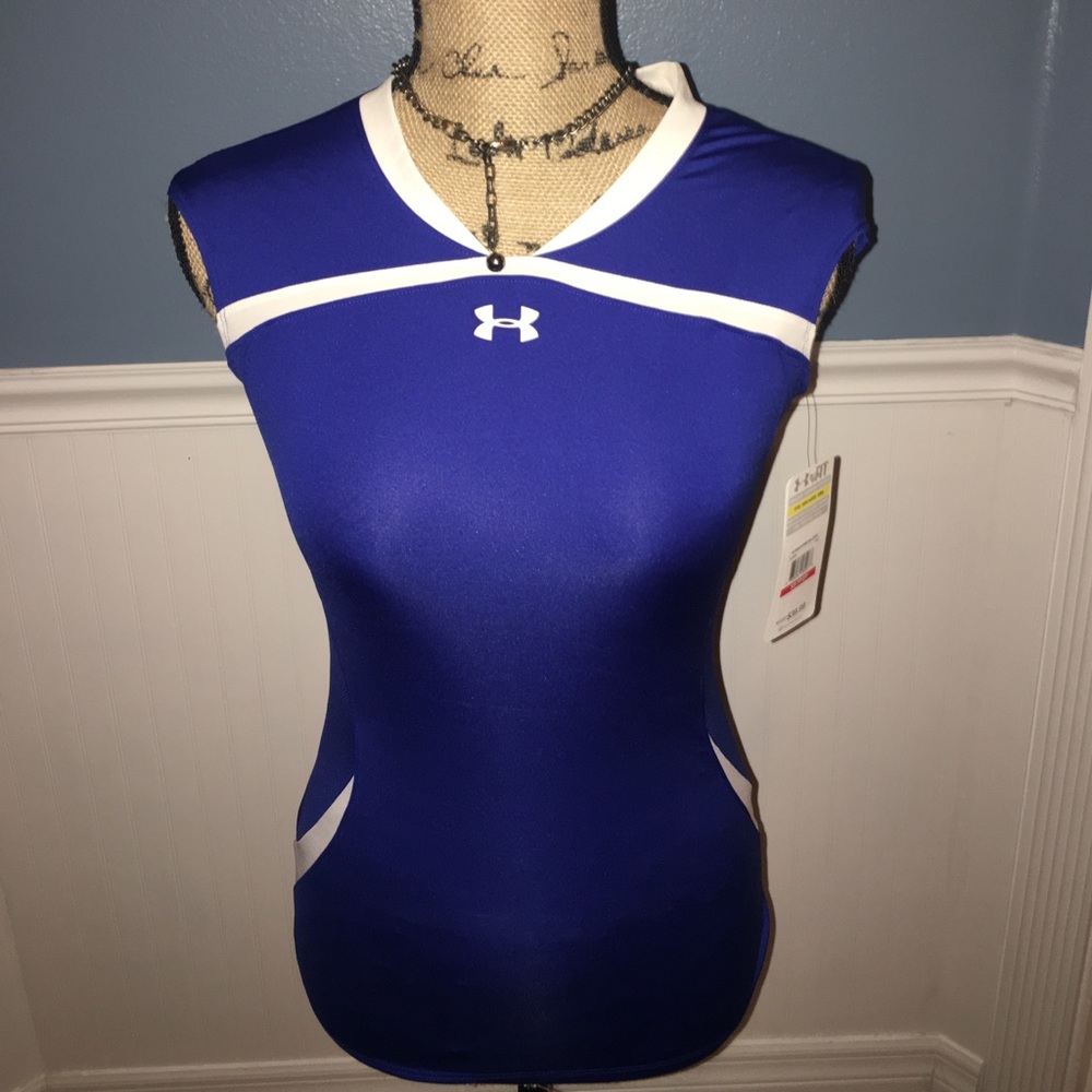 Blue and white underarmour shirt.  Lightweight