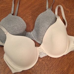 2 Victoria's Secret cotton bras gray cream 34C
