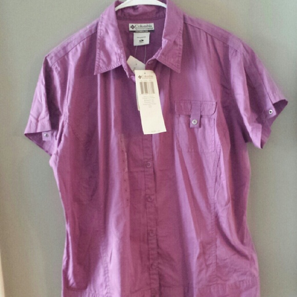 Columbia purple short sleeve button up shirt