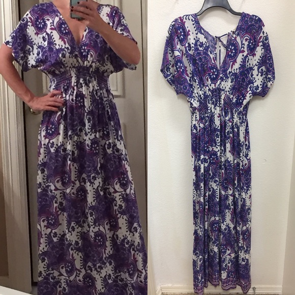 Purple print long maxi dress