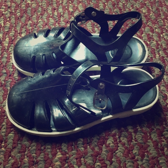 Black and white jelly shoes
