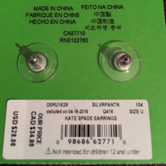 SALE♦️KATE SPADE STUD EARRINGS NWT SLV/PLAT. - Picture 3 of 4