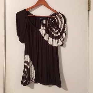 INC Brown and white blouse with tiny silver studs.