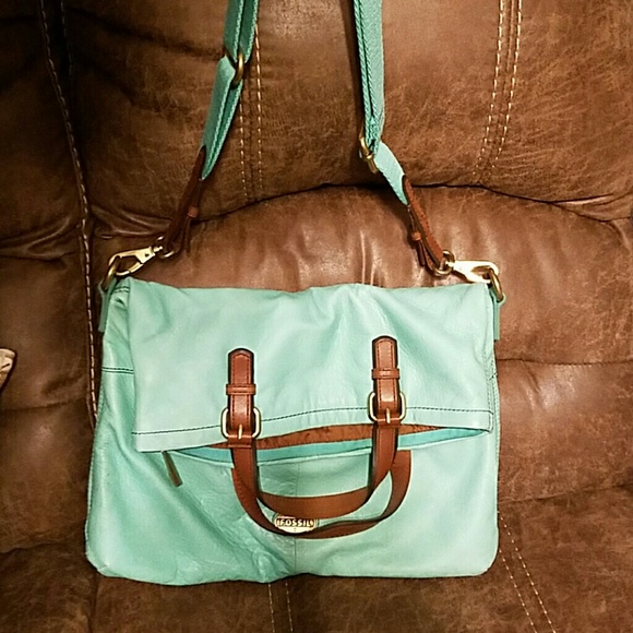 Teal Fossil Shoulder Crossbody Bag