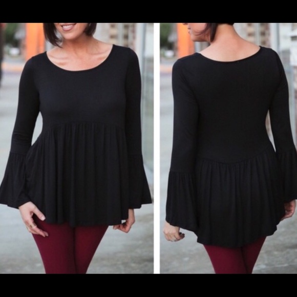 Black Bell Sleeve Babydoll Tunic
