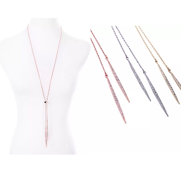 "Rose Gold Plated" Paved Crystal Lariat Necklace