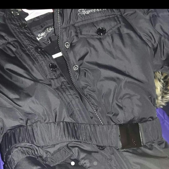 Black child 6X jacket with belt and fur hood