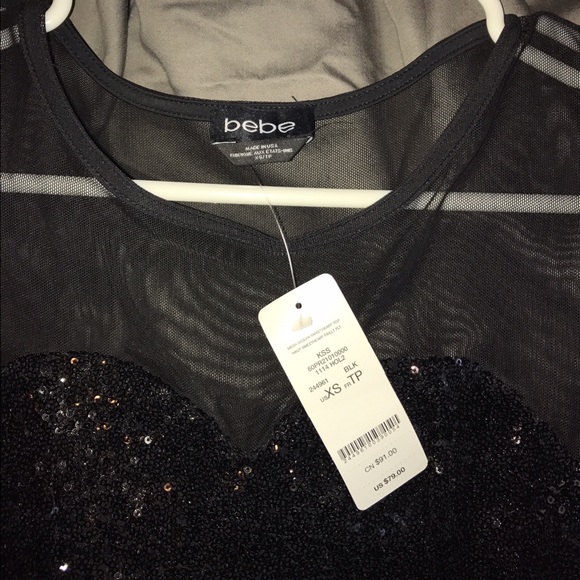 Bebe XS Top Sequin/Mesh - Picture 3 of 4