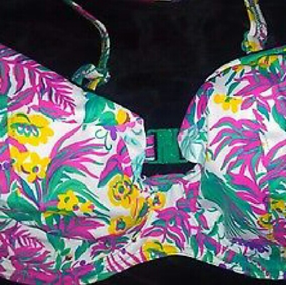 1/2

Freya ruffled tropical bikini top 34FF NWT