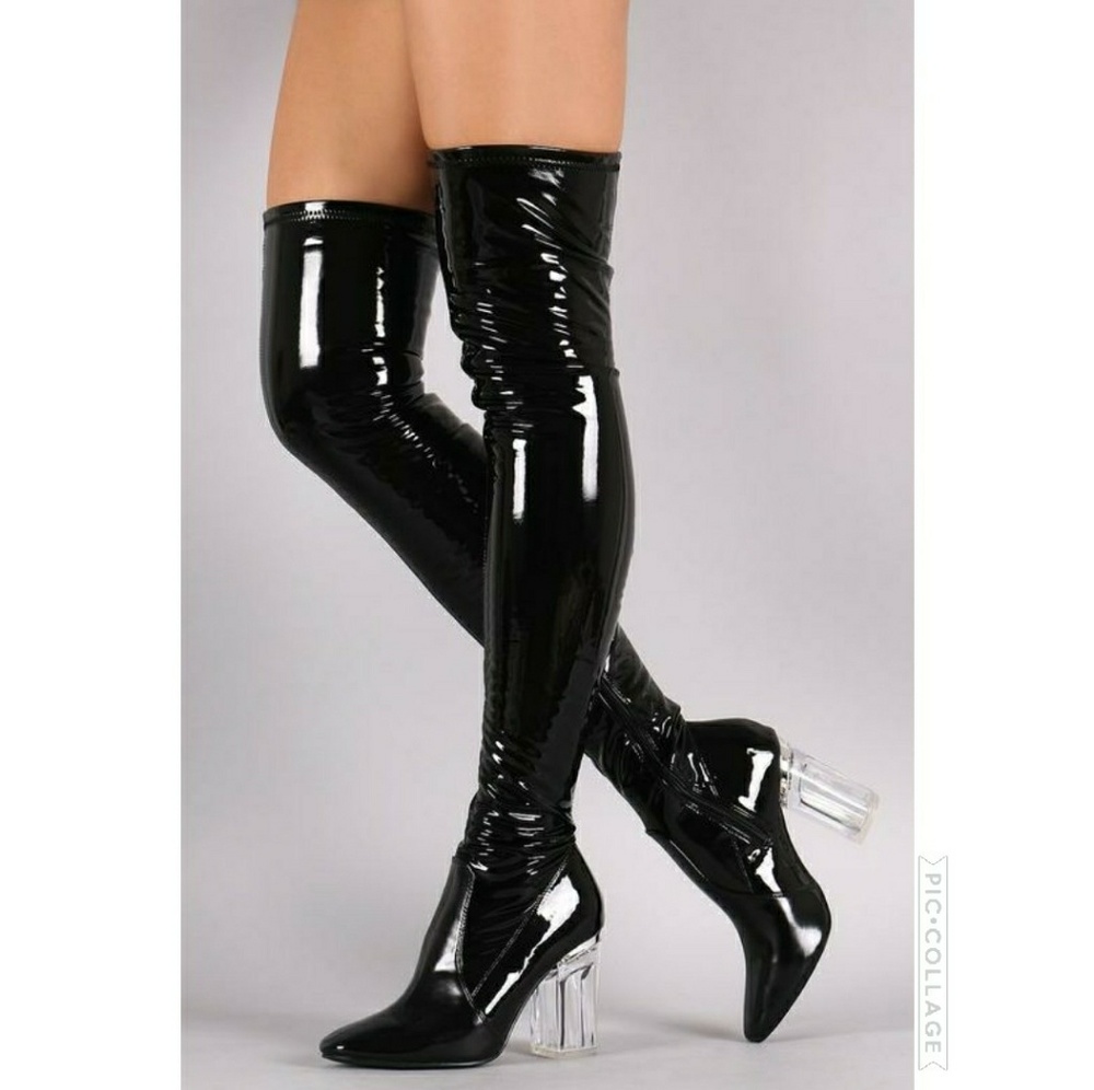 Last Size 6 🖤Blk Patent Strechy Over Knee Boot - Picture 3 of 8