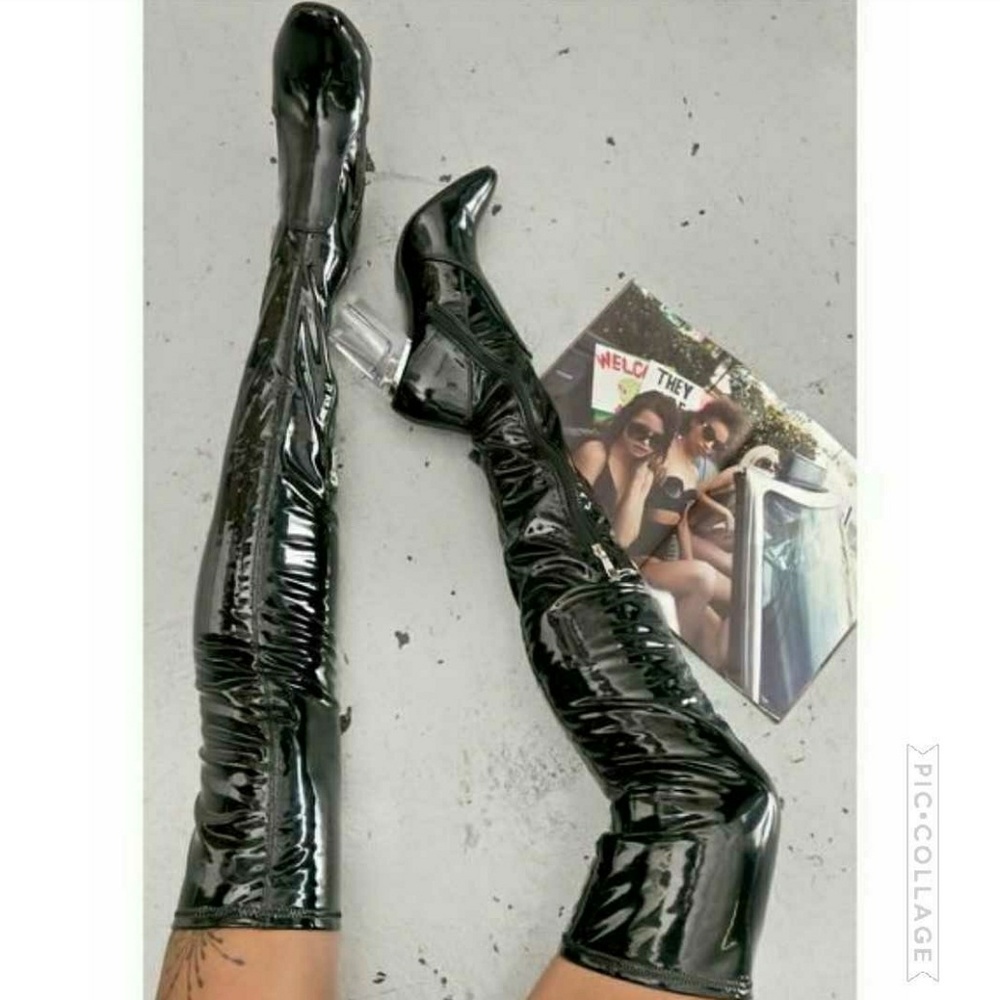 Last Size 6 🖤Blk Patent Strechy Over Knee Boot - Picture 2 of 8