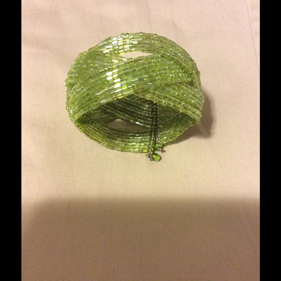 Green Beaded Cuff Bracelet