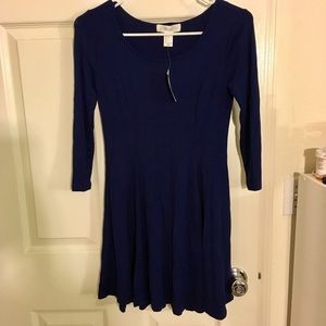 3/4 Sleeve Navy Blue Skater Dress