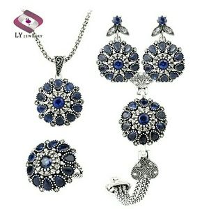 Evil Eye CZ Sapphire Women's 4 Pc Jewelry Set New!