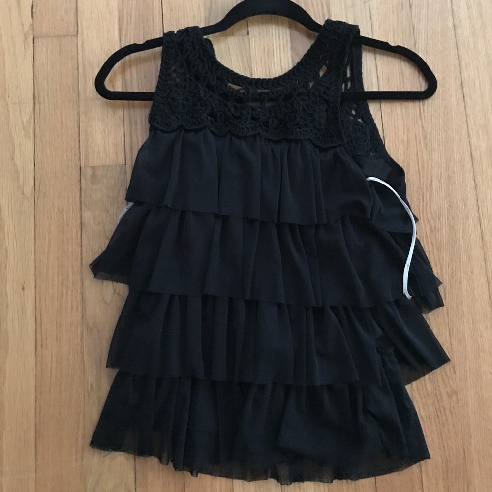 Forever 21 Black Tier Sheer Ruffle Tank Size S