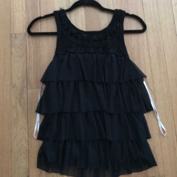 Forever 21 Black Tier Sheer Ruffle Tank Size S - Picture 4 of 5